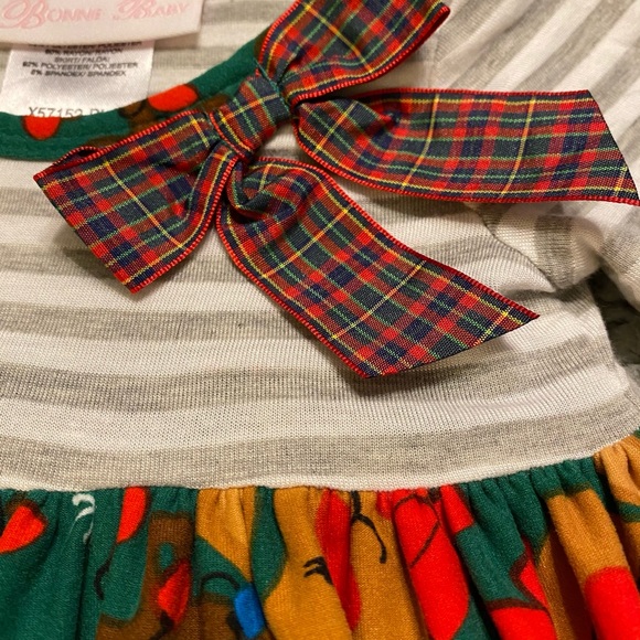 Bonnie Baby Christmas Reindeer Green Dress Bloomers Tunic Red Green 6-9 Months - Picture 2 of 9